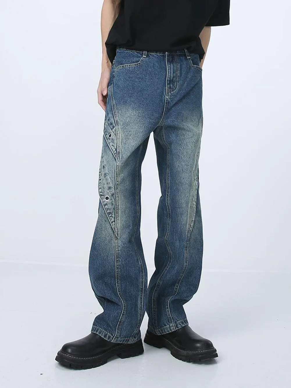 Mens Jeans Straight Leg Relaxed Fit Patchwork Trendy Y2K Going Out Denim Pants