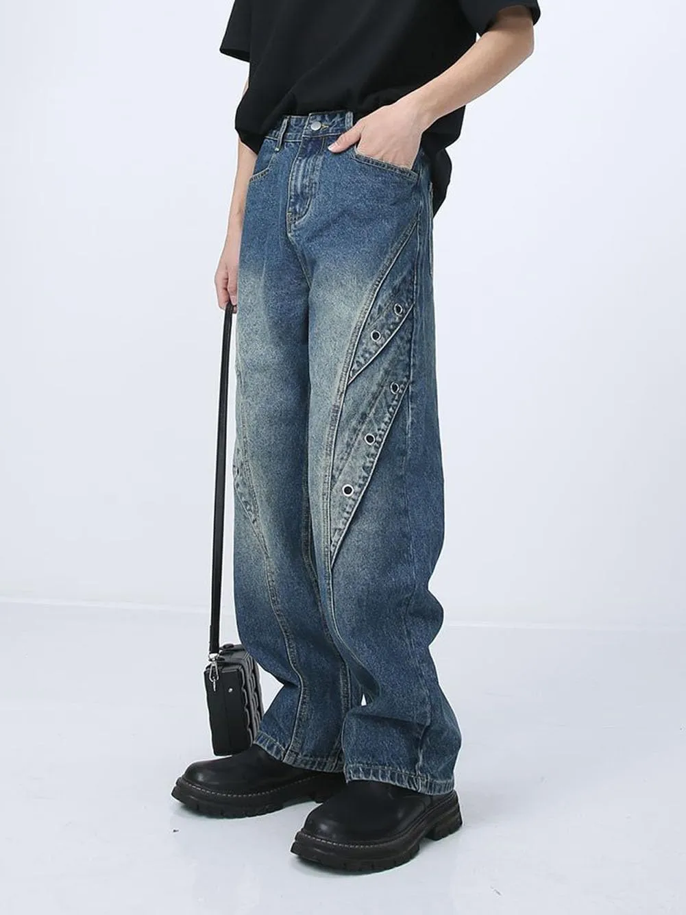 Mens Jeans Straight Leg Relaxed Fit Patchwork Trendy Y2K Going Out Denim Pants