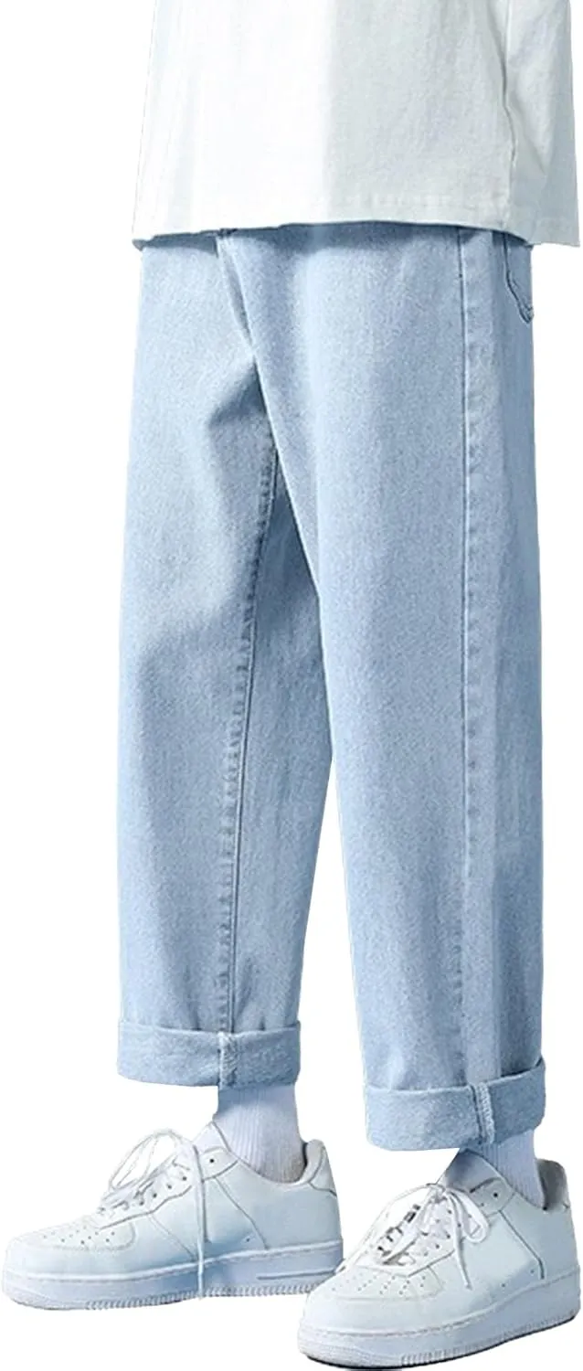 Men's Lightweight Comfort Straight Leg Jeans Relaxed Fit Solid Denim Pants Casual Hiking Work Jeans Trouser