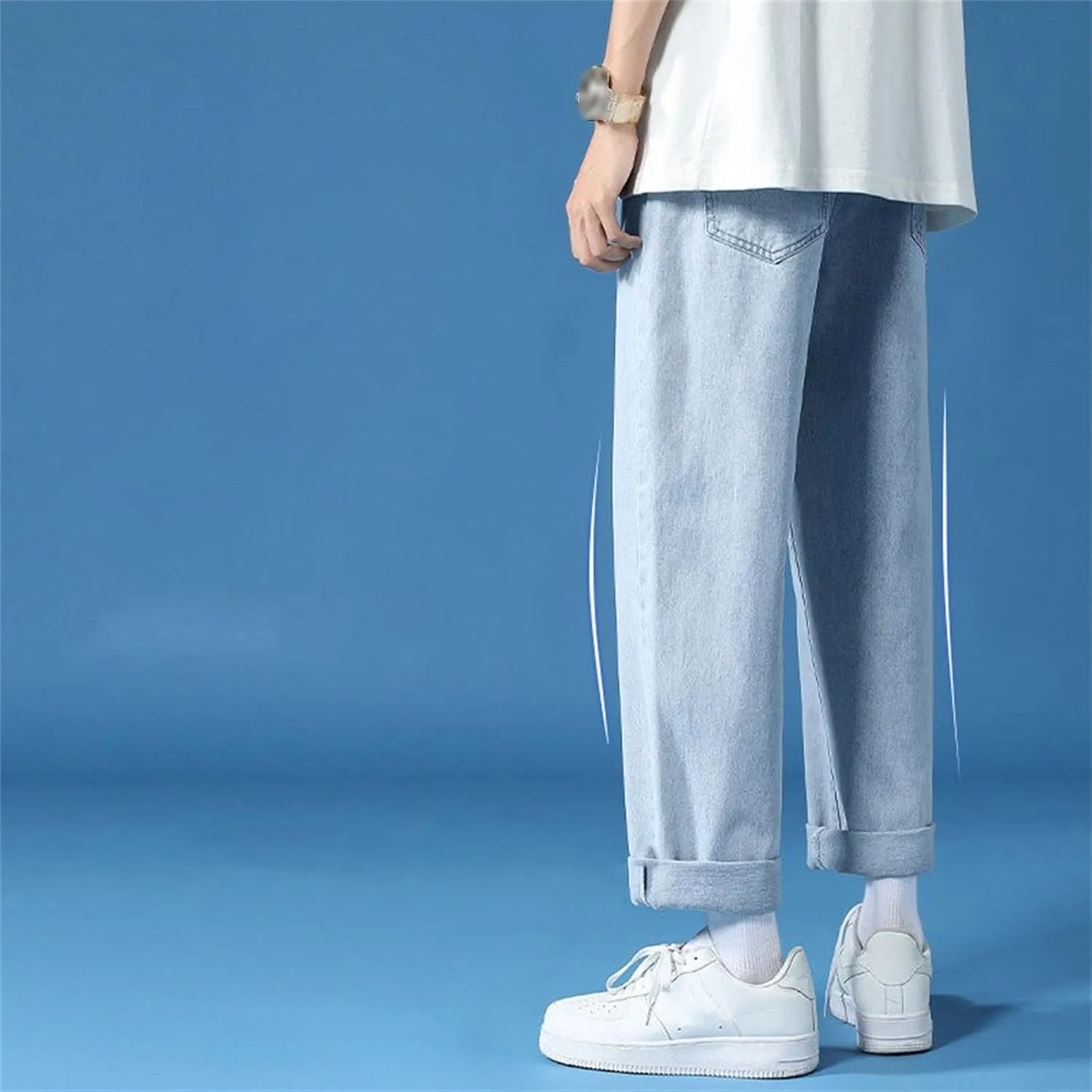 Men's Lightweight Comfort Straight Leg Jeans Relaxed Fit Solid Denim Pants Casual Hiking Work Jeans Trouser