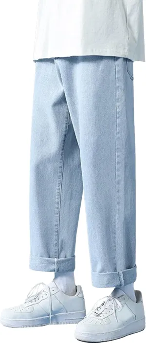 Men's Lightweight Comfort Straight Leg Jeans Relaxed Fit Solid Denim Pants Casual Hiking Work Jeans Trouser