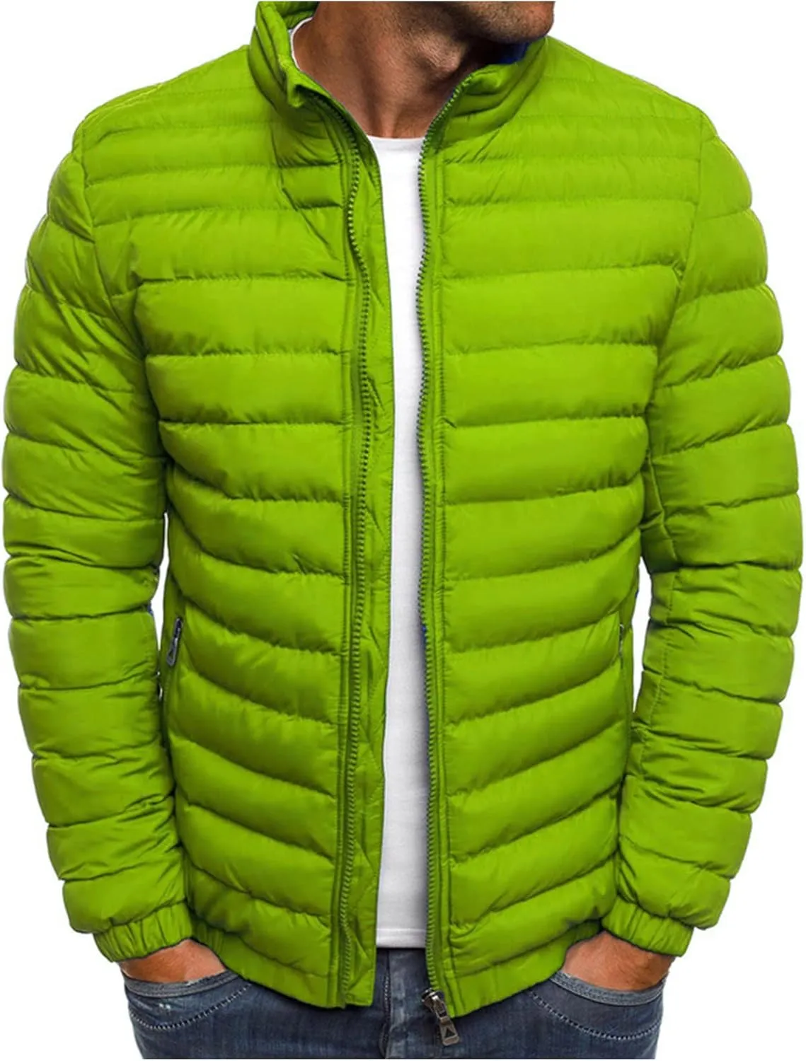 Men's Lightweight Puffer Jacket Full Zip Down Jacket Stand Collar Quilted Coat Packable Insulated Jacket Winter Coats