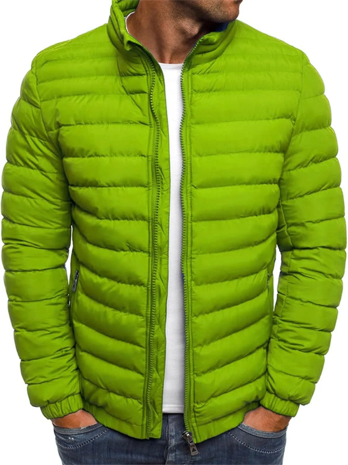 Men's Lightweight Puffer Jacket Full Zip Down Jacket Stand Collar Quilted Coat Packable Insulated Jacket Winter Coats