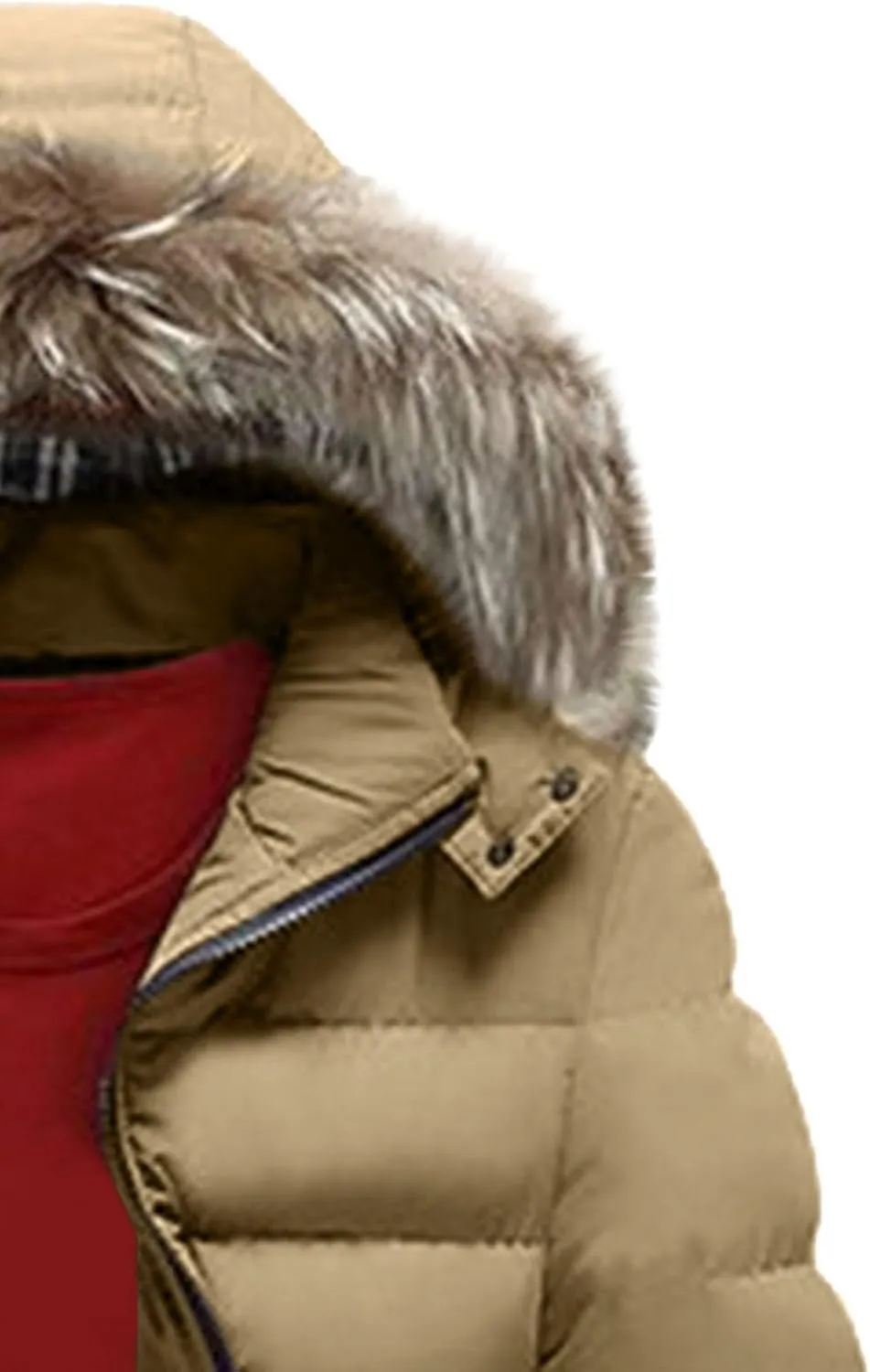 Men's Lightweight Puffer Jacket with Fur Hood Color Block Down Jacket Zip up Padded Coat Casual Warm Winter Outwear