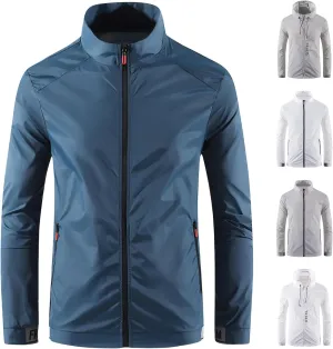 Men's Lightweight Windbreaker Breathable Waterproof Hooded Rain Jacket Zip Sun Protection Hoodie Jackets Outdoor Coats