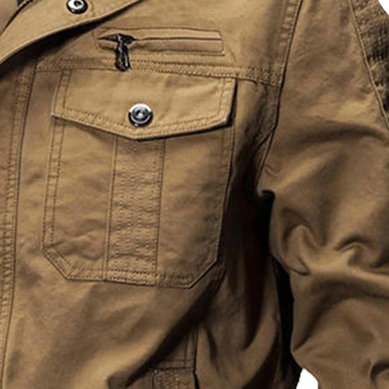 Men's Multi Pockets Cotton Cargo Jackets Zip Front Stand Collar Military Jackets Casual Loose Bomber Jacket