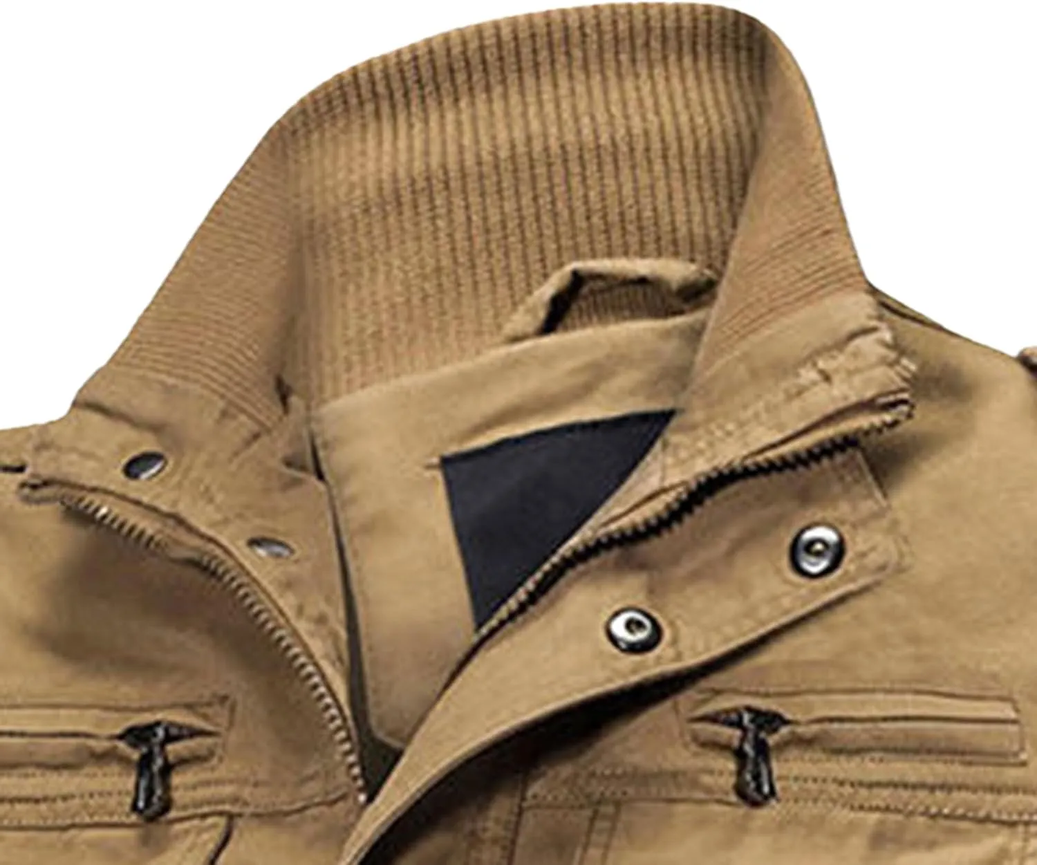 Men's Multi Pockets Cotton Cargo Jackets Zip Front Stand Collar Military Jackets Casual Loose Bomber Jacket