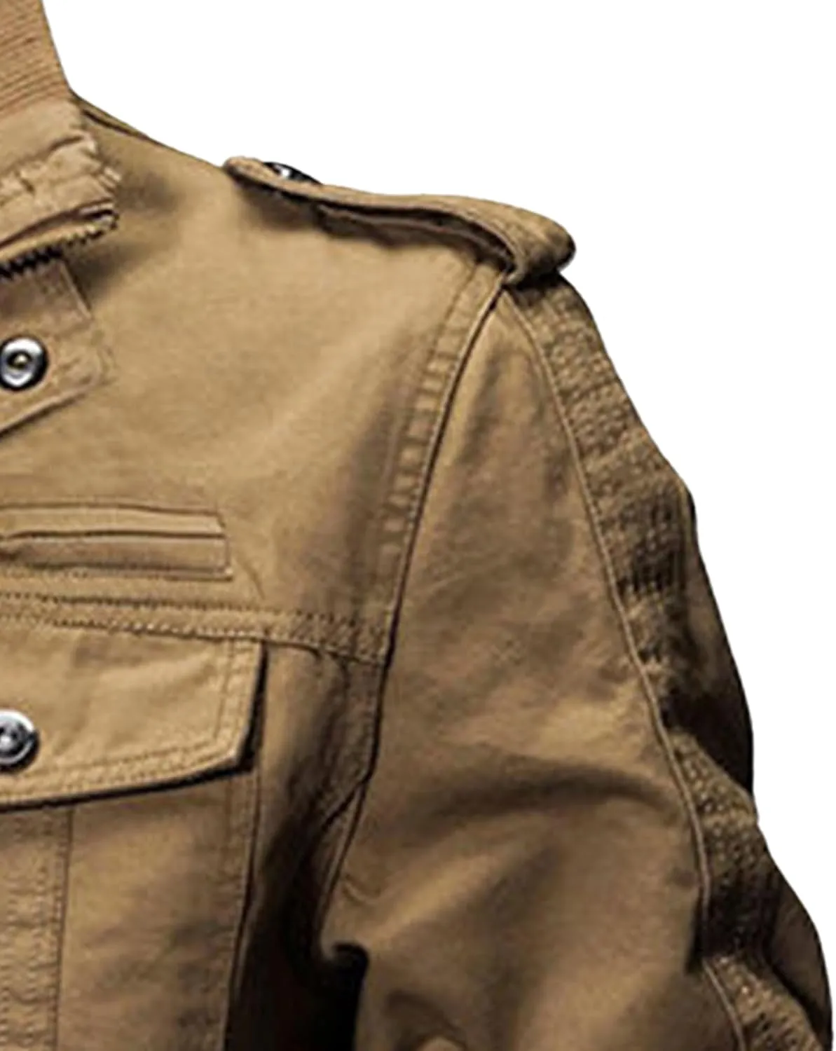 Men's Multi Pockets Cotton Cargo Jackets Zip Front Stand Collar Military Jackets Casual Loose Bomber Jacket
