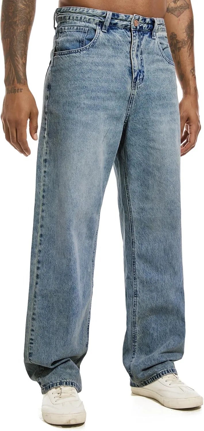 Men's Non-Stretch Relaxed Fit Wide-Leg Baggy Jeans Pants