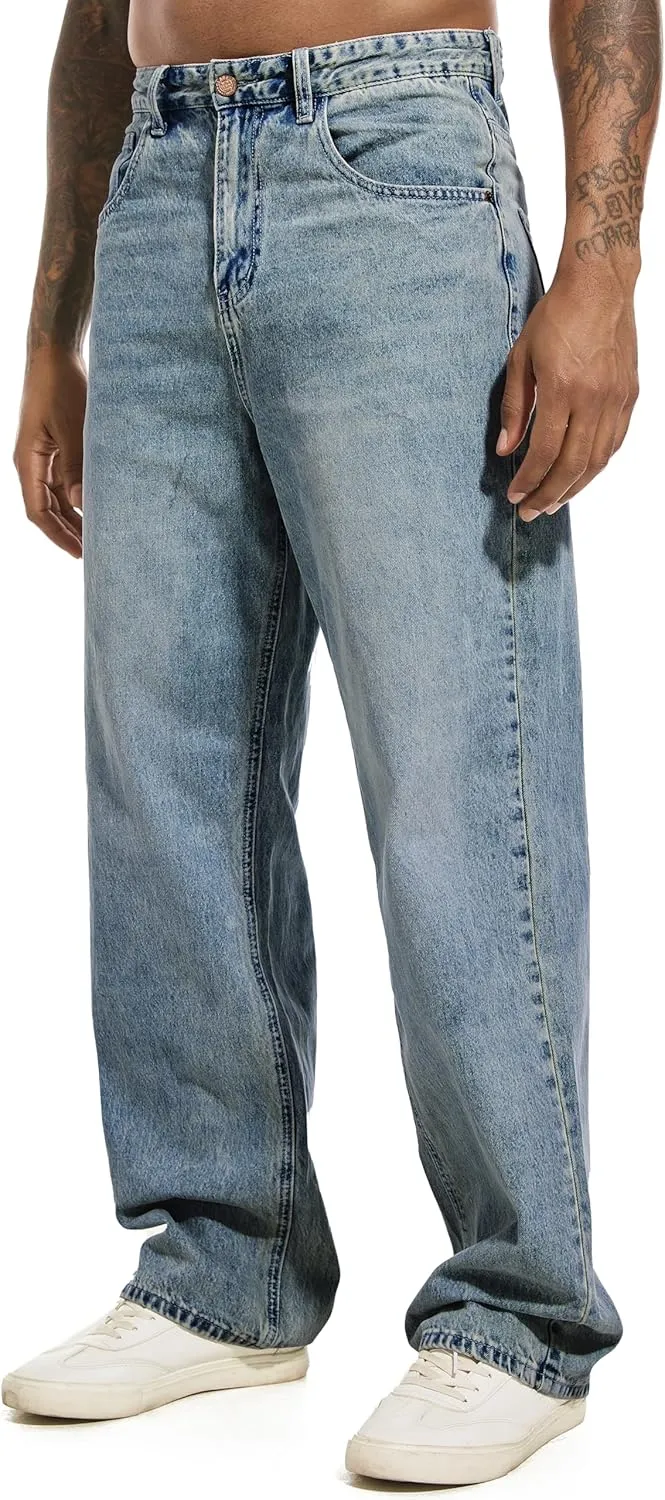 Men's Non-Stretch Relaxed Fit Wide-Leg Baggy Jeans Pants