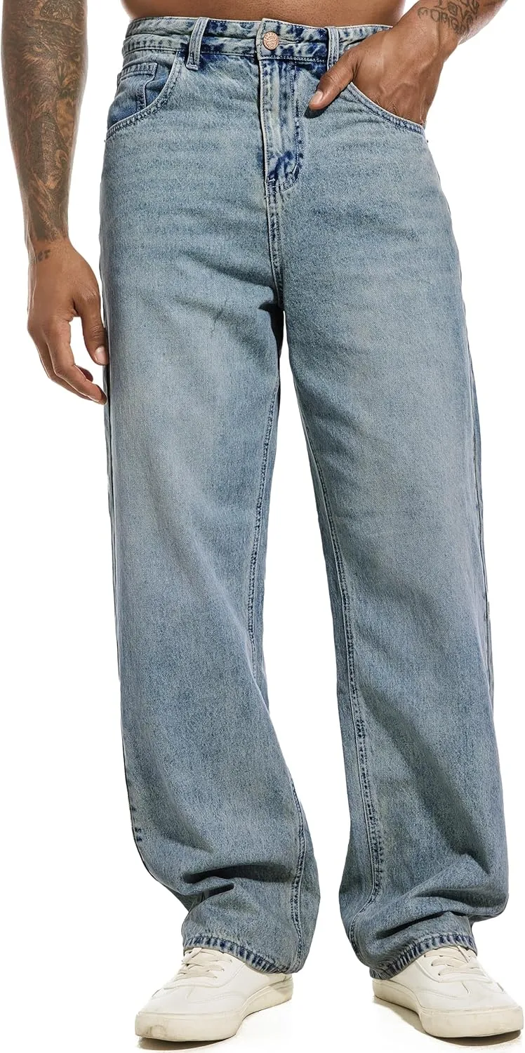 Men's Non-Stretch Relaxed Fit Wide-Leg Baggy Jeans Pants
