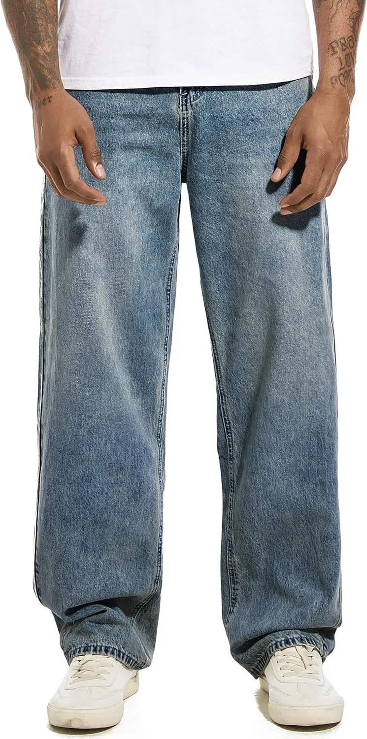 Men's Non-Stretch Relaxed Fit Wide-Leg Baggy Jeans Pants