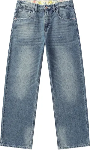 Men's Non-Stretch Relaxed Fit Wide-Leg Baggy Jeans Pants