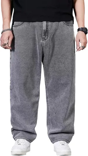 Men's Oversize Straight Leg Stylish Jeans Relaxed Fit Solid Denim Pants Comfort Hip Hop Jeans Trouser
