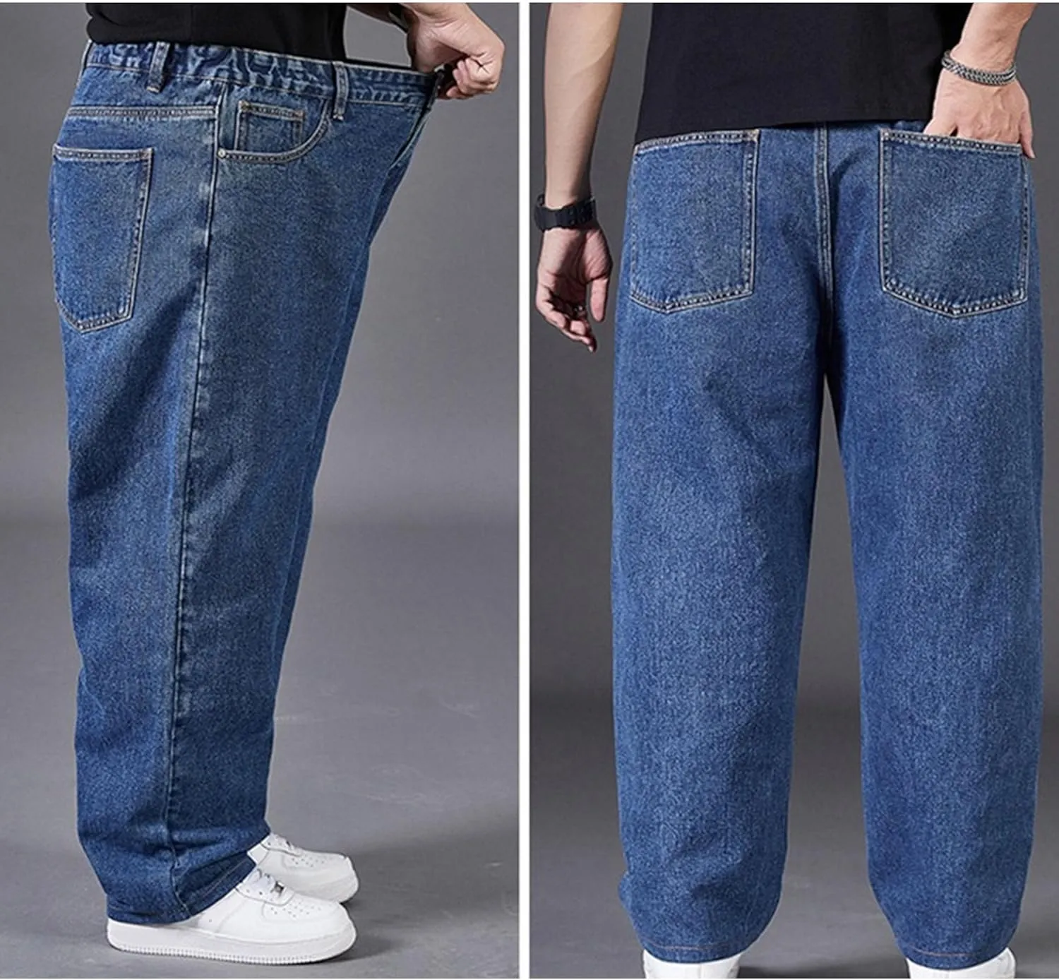 Men's Oversize Straight Leg Stylish Jeans Relaxed Fit Solid Denim Pants Comfort Hip Hop Jeans Trouser