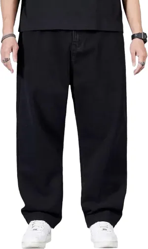 Men's Oversize Straight Leg Stylish Jeans Relaxed Fit Solid Denim Pants Comfort Hip Hop Jeans Trouser