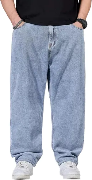 Men's Oversize Straight Leg Stylish Jeans Relaxed Fit Solid Denim Pants Comfort Hip Hop Jeans Trouser