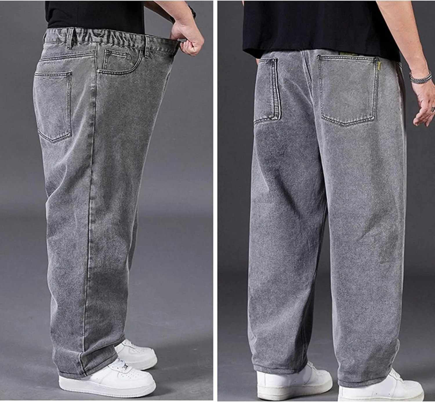 Men's Oversize Straight Leg Stylish Jeans Relaxed Fit Solid Denim Pants Comfort Hip Hop Jeans Trouser