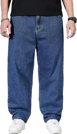 Men's Oversize Straight Leg Stylish Jeans Relaxed Fit Solid Denim Pants Comfort Hip Hop Jeans Trouser