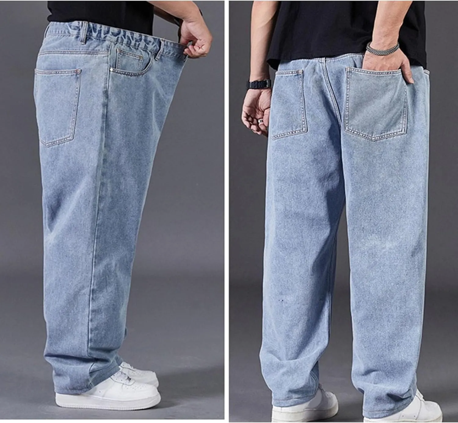 Men's Oversize Straight Leg Stylish Jeans Relaxed Fit Solid Denim Pants Comfort Hip Hop Jeans Trouser