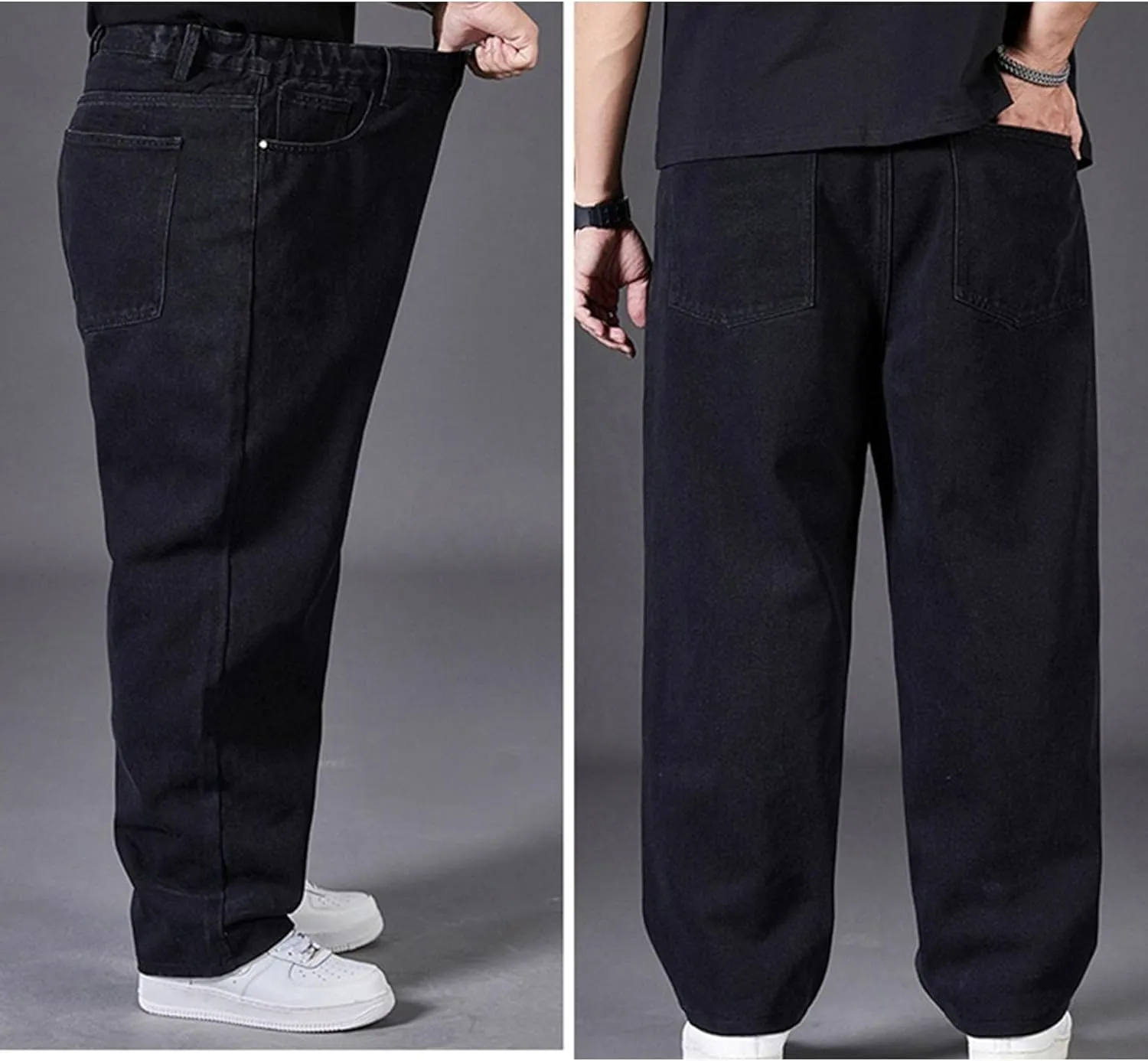 Men's Oversize Straight Leg Stylish Jeans Relaxed Fit Solid Denim Pants Comfort Hip Hop Jeans Trouser