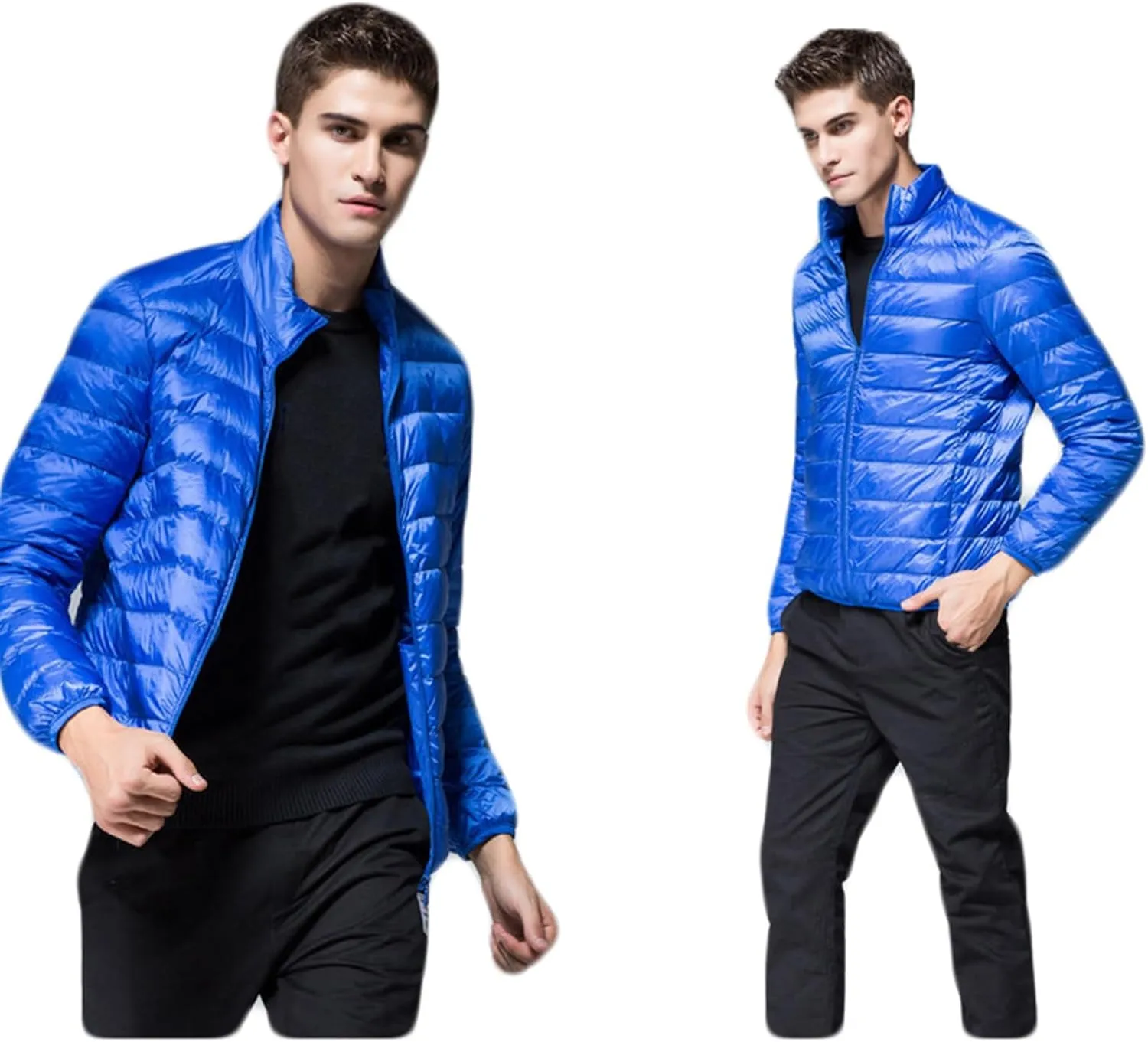 Mens Puffer Jacket Lightweight Packable Down Coat Stand Collar Quilted Jacket Casual Zip up Jacket Warm Winter Outwear