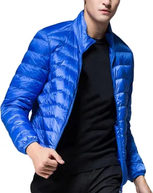 Mens Puffer Jacket Lightweight Packable Down Coat Stand Collar Quilted Jacket Casual Zip up Jacket Warm Winter Outwear