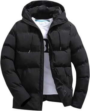 Mens Puffer Jacket Lightweight Packable Winter Coat with Hood Full Zip Thicken Insulated Running Travel Puffy Jackets