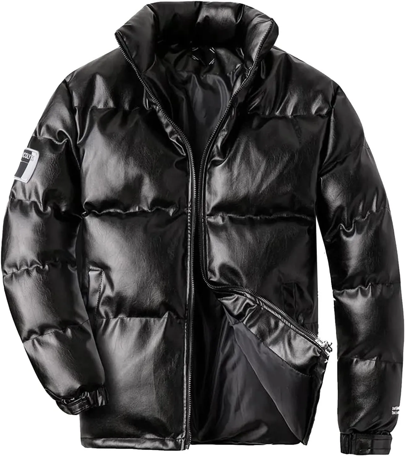 Mens Puffer Jacket No Hood Waterproof Shiny Reflective Down Coat Lightweight Packable Winter Thicken Bubble Jacket