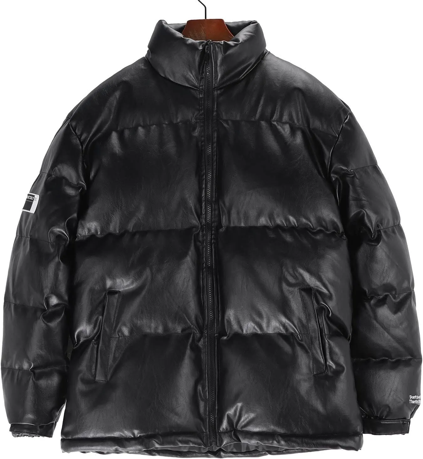 Mens Puffer Jacket No Hood Waterproof Shiny Reflective Down Coat Lightweight Packable Winter Thicken Bubble Jacket