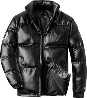 Mens Puffer Jacket No Hood Waterproof Shiny Reflective Down Coat Lightweight Packable Winter Thicken Bubble Jacket