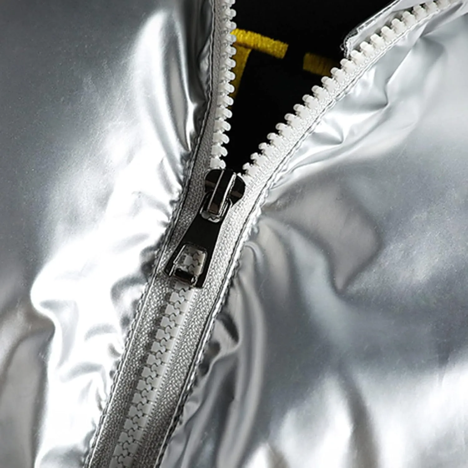 Men's Shiny Puffer Jacket Stand Collar Quilted Coat Lightweight Down Jacket Zip up Padded Coat Glossy Winter Jacket