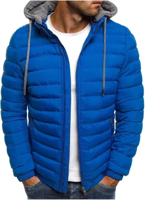 Men's Short Hooded Jacket Solid Color Full Zip Warm Windproof Winter Coats Hooded Outwear Coat Casual Jackets