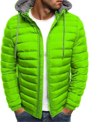 Men's Short Hooded Jacket Solid Color Full Zip Warm Windproof Winter Coats Hooded Outwear Coat Casual Jackets
