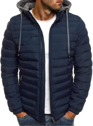 Men's Short Hooded Jacket Solid Color Full Zip Warm Windproof Winter Coats Hooded Outwear Coat Casual Jackets