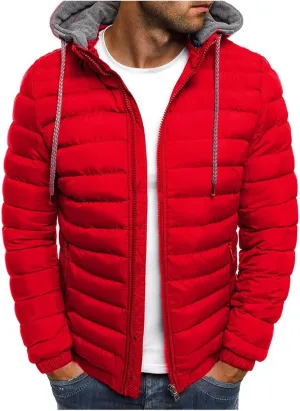 Men's Short Hooded Jacket Solid Color Full Zip Warm Windproof Winter Coats Hooded Outwear Coat Casual Jackets
