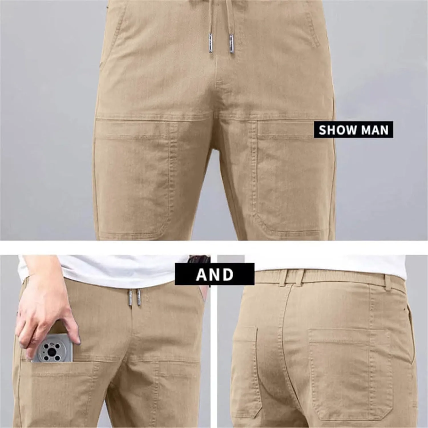 Mens Slacks Casual Pants Stretch Loose Fit Hiking Work Pants w/Multi Pocket Mencomfy Lightweight Construction Pants