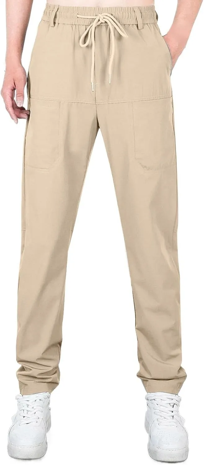 Mens Slacks Casual Pants Stretch Loose Fit Hiking Work Pants w/Multi Pocket Mencomfy Lightweight Construction Pants