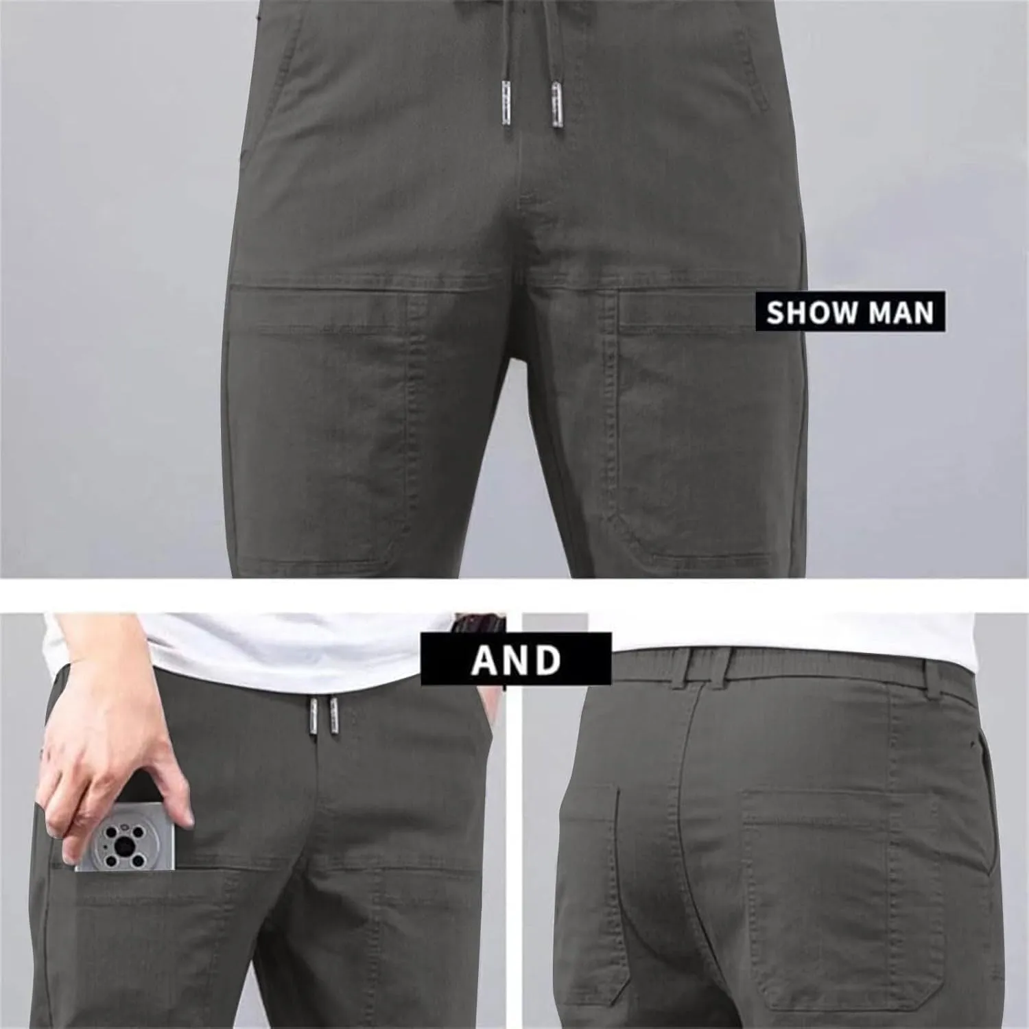 Mens Slacks Casual Pants Stretch Loose Fit Hiking Work Pants w/Multi Pocket Mencomfy Lightweight Construction Pants