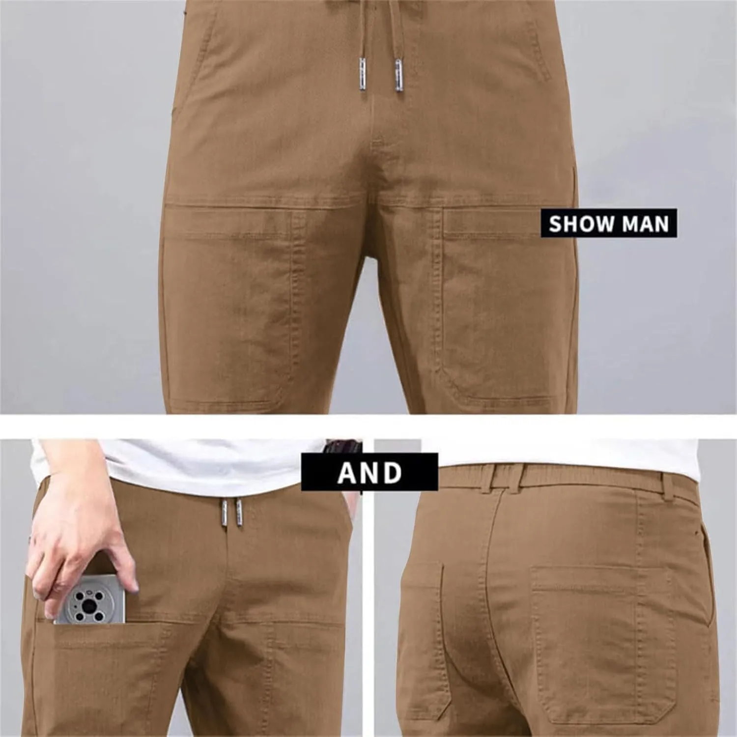 Mens Slacks Casual Pants Stretch Loose Fit Hiking Work Pants w/Multi Pocket Mencomfy Lightweight Construction Pants
