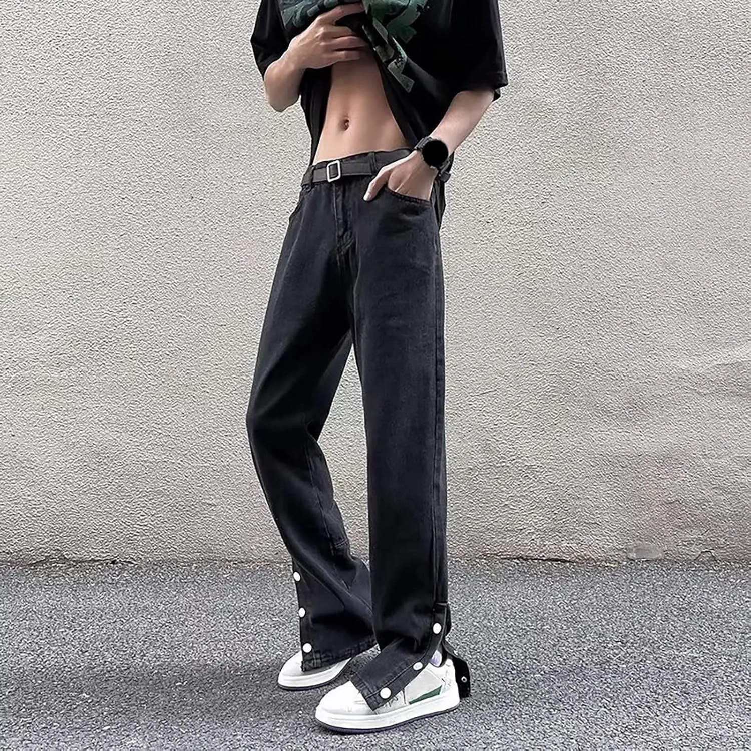 Mens Slim Fit Boot Cut Jeans Denim Straight Leg Relaxed Fit Jeans for Men Washed Old Loose Fashion Casual Jeans Mens