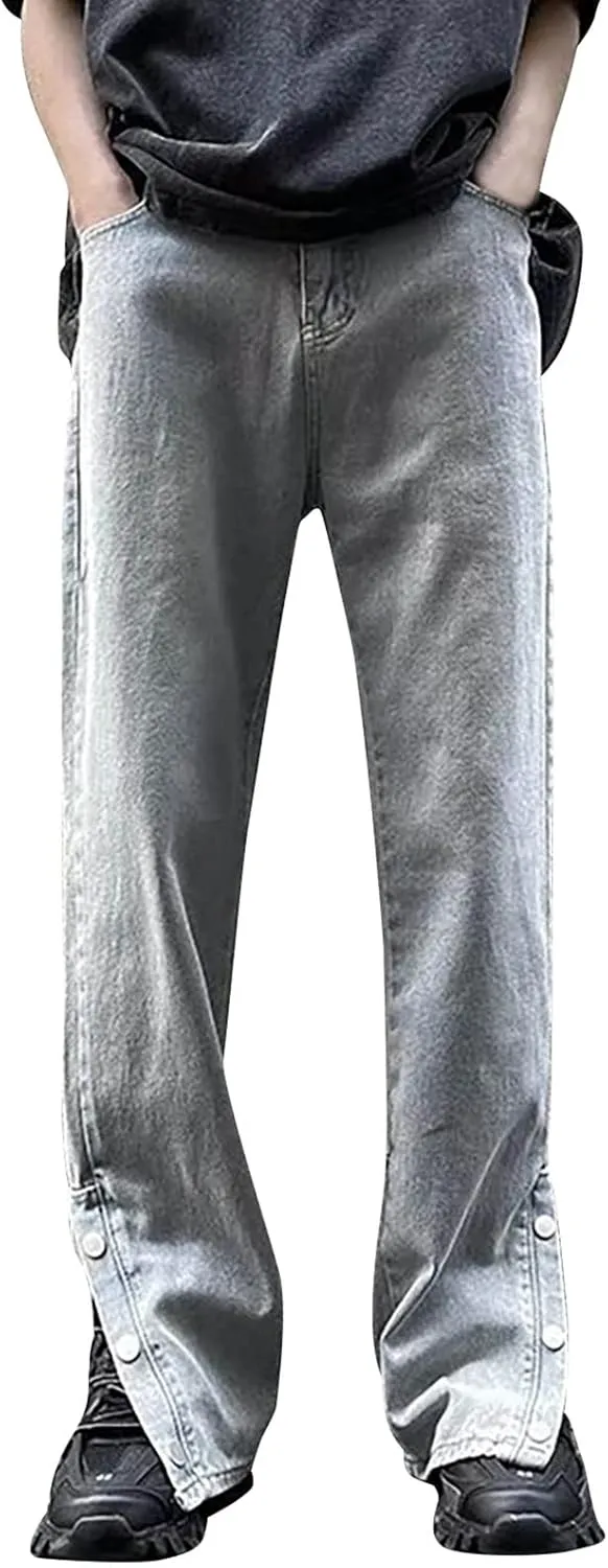 Mens Slim Fit Boot Cut Jeans Denim Straight Leg Relaxed Fit Jeans for Men Washed Old Loose Fashion Casual Jeans Mens