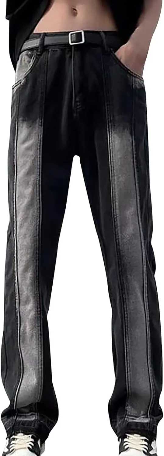 Mens Slim Fit Boot Cut Jeans Denim Straight Leg Relaxed Fit Jeans for Men Washed Old Loose Fashion Casual Jeans Mens