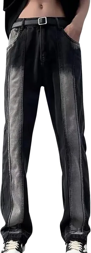 Mens Slim Fit Boot Cut Jeans Denim Straight Leg Relaxed Fit Jeans for Men Washed Old Loose Fashion Casual Jeans Mens