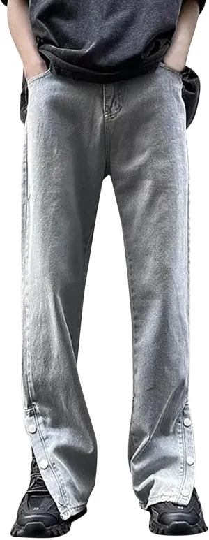 Mens Slim Fit Boot Cut Jeans Denim Straight Leg Relaxed Fit Jeans for Men Washed Old Loose Fashion Casual Jeans Mens