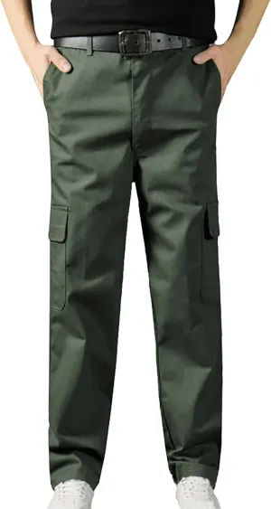 Men's Straight Fit Vintage Comfort Stretch Cargo Pants with Multi Pockets Athletic Pants