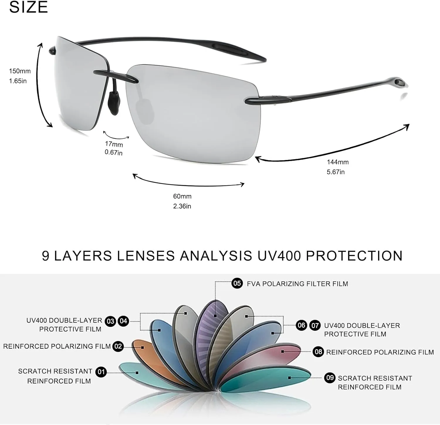 Mens Sunglasses Polarized Frameless z87 Safety Sun Glasses For Women UV400 Anti Glare Mirror Mztrix Bex Sunglasses