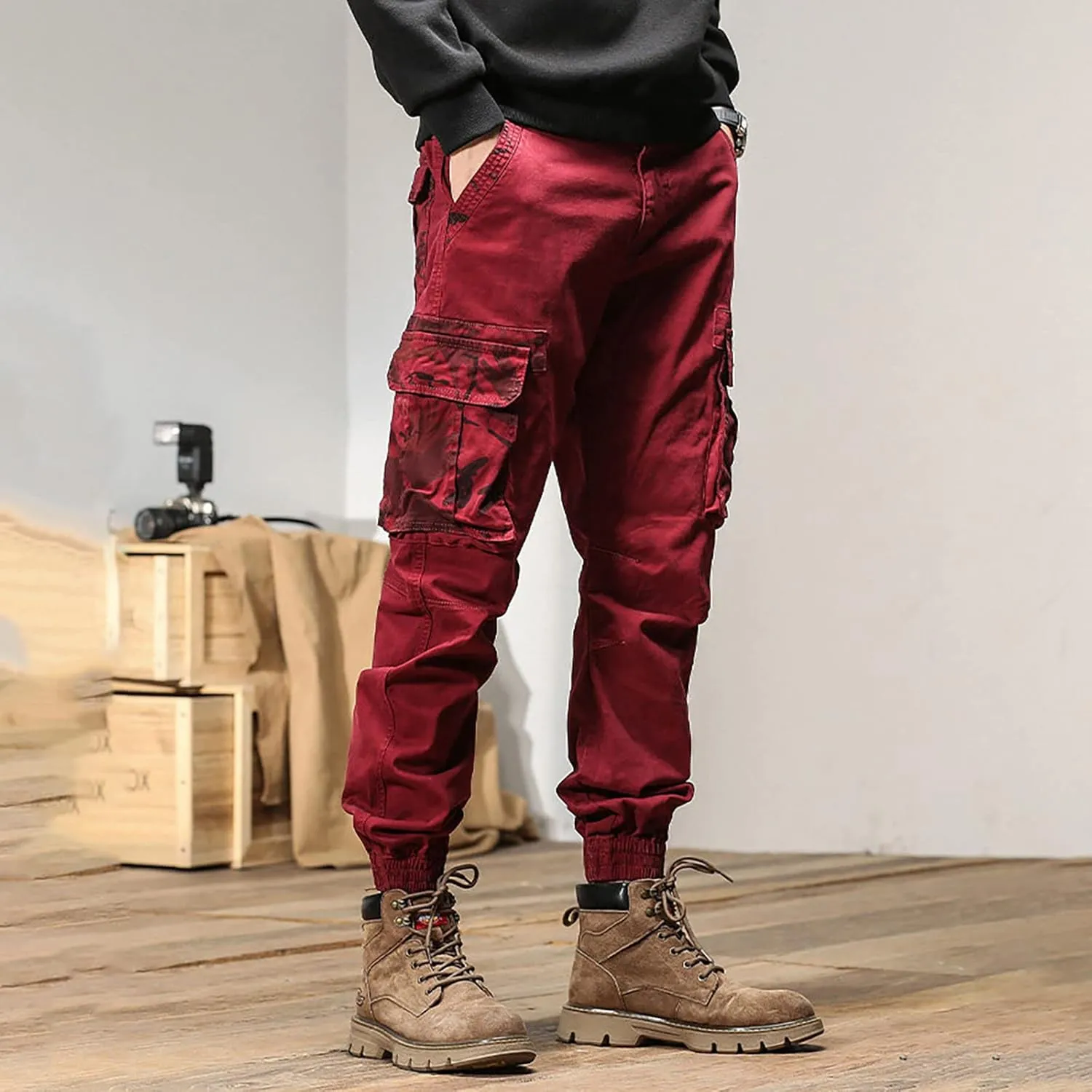 Mens Sweatpants with Pockets Big and Tall Athletic Cargo Trousers Utility Pants with Zip Pockets Joggers for Men Cargo