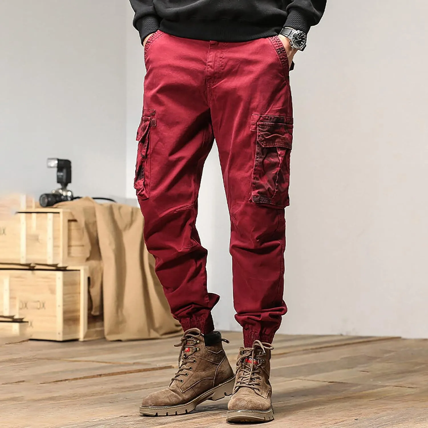 Mens Sweatpants with Pockets Big and Tall Athletic Cargo Trousers Utility Pants with Zip Pockets Joggers for Men Cargo