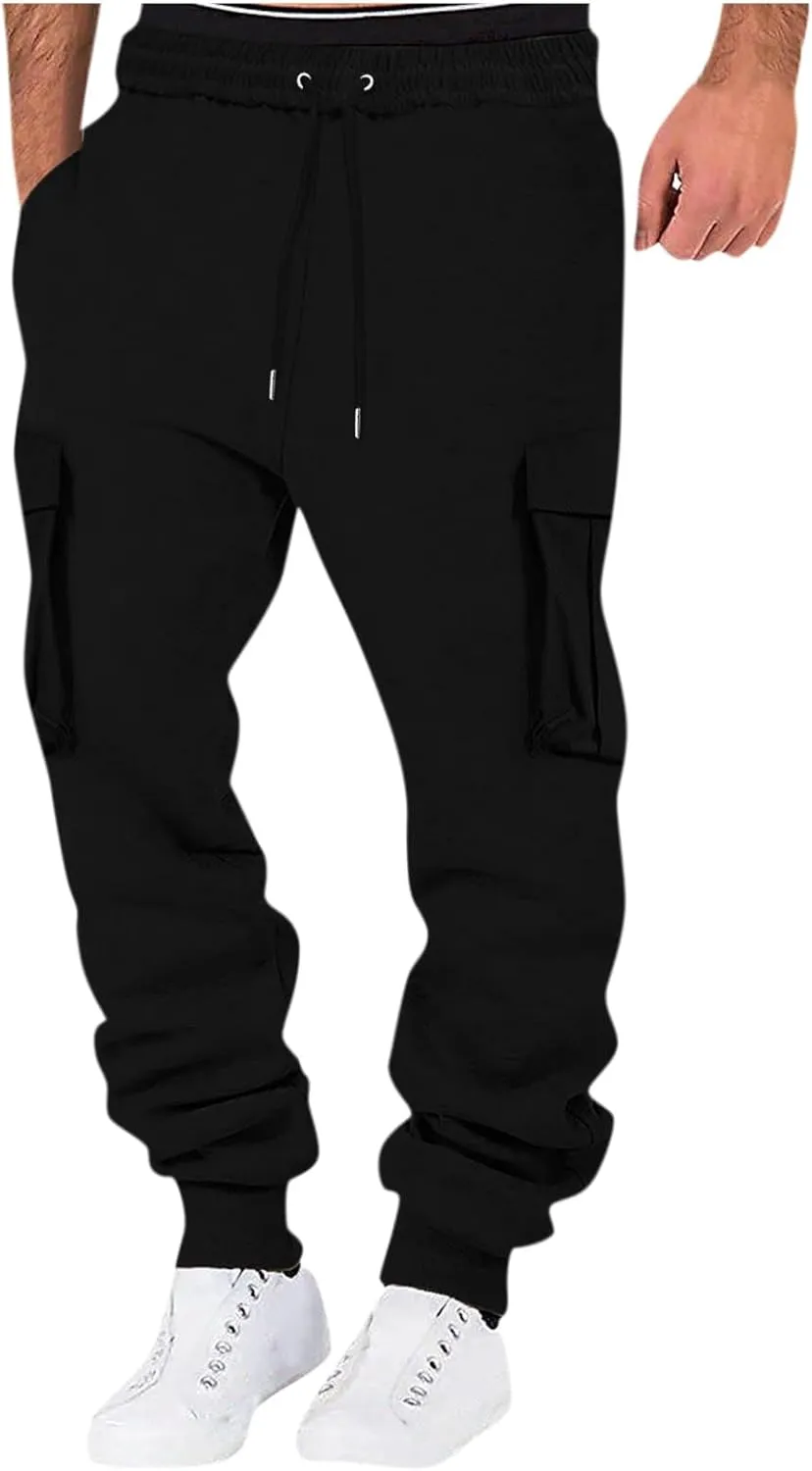 Mens Sweatpants with Pockets Big and Tall Pant Fleece Liend Pants Hiking Drawstring Joggers Cargo Pant Men Pants Hiking